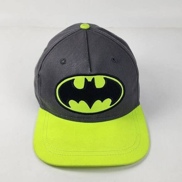DC Comics Batman Youth OSFM Neon Yellow & Gray Baseball Cap Snapback Hat - Picture 1 of 9